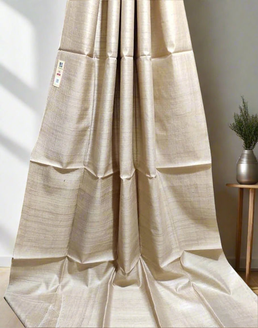 Off-white Pure Desi Tussar Plain Silk Saree| Peepal Clothing