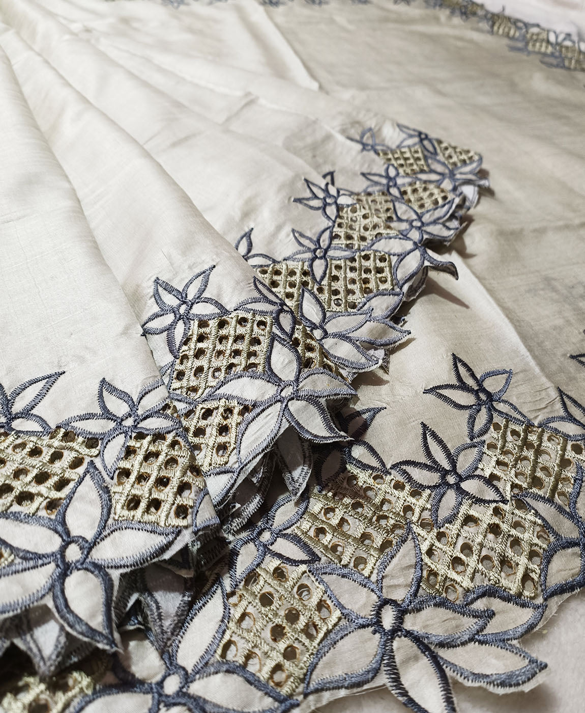 Hand Cutwork Silk Saree | Peepal Clothing