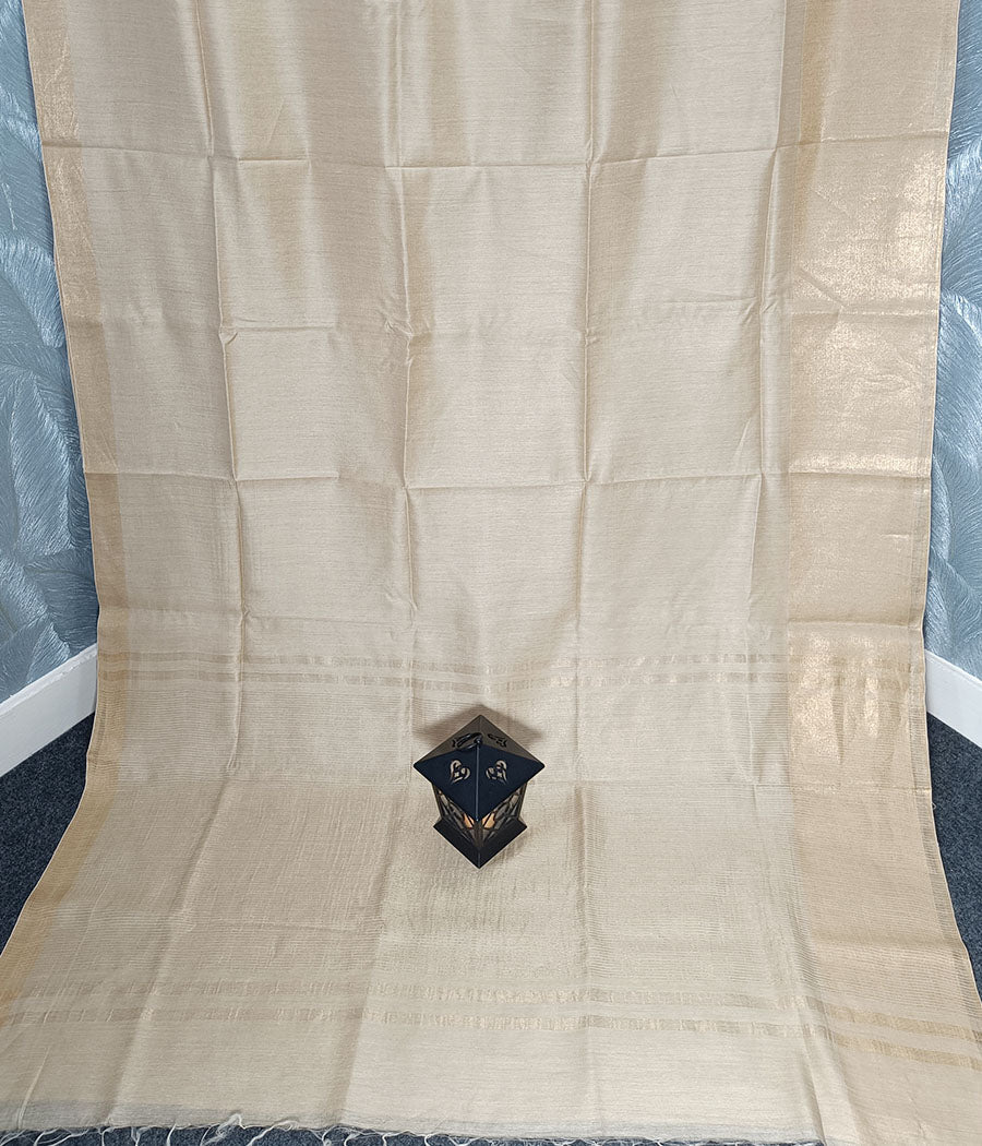 Off White Plain Munga Silk Saree | Peepal Clothing