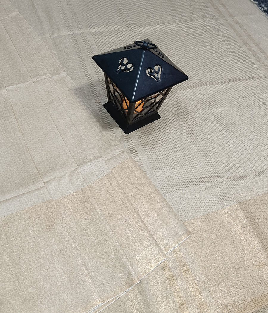 Off White Plain Munga Silk Saree | Peepal Clothing