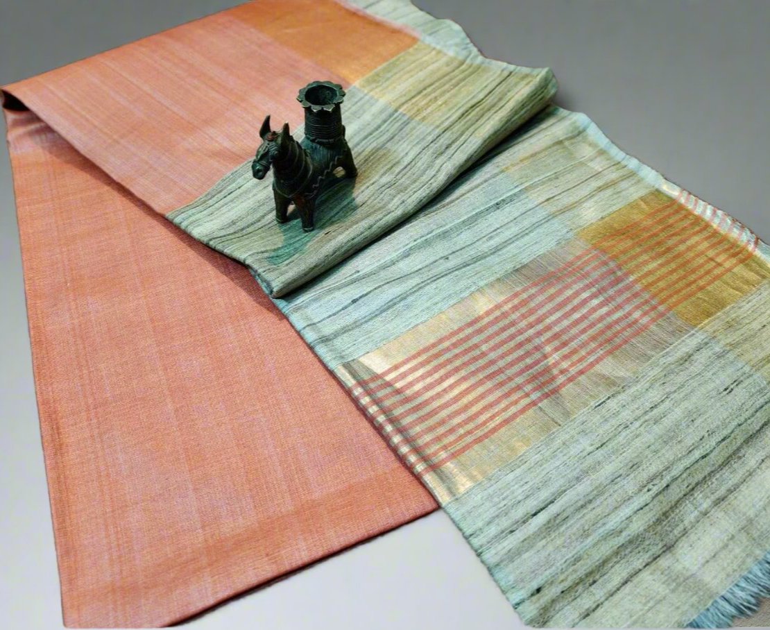 Korean Tussar Ghicha Silk Saree| Peepal Clothing