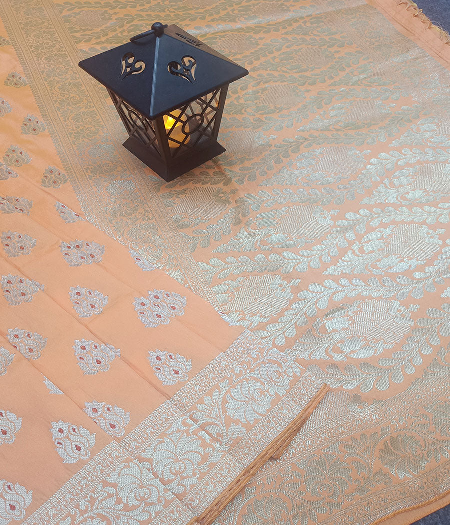 Orange Banarasi Semi Silk Saree | Peepal Clothing