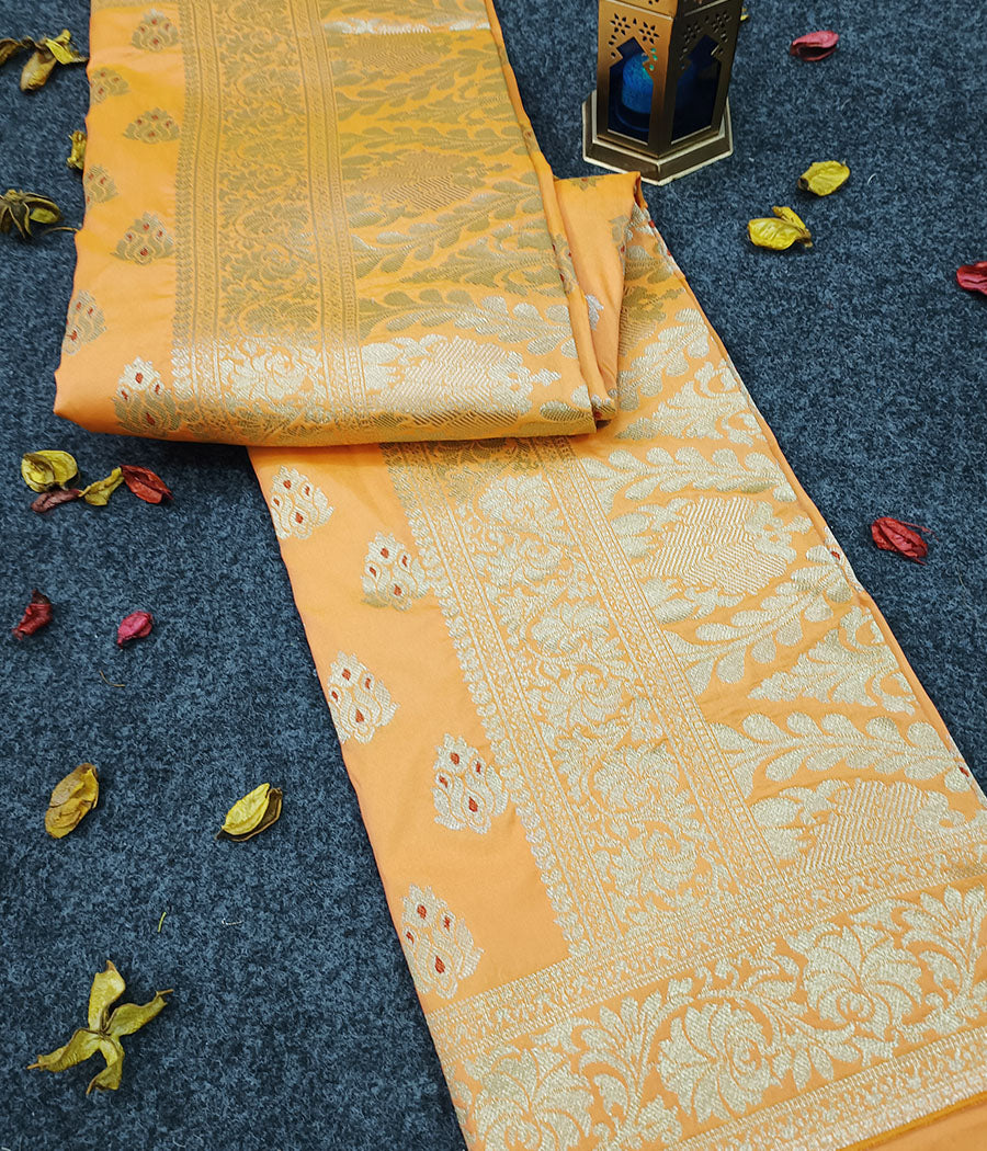 Orange Banarasi Semi Silk Saree | Peepal Clothing