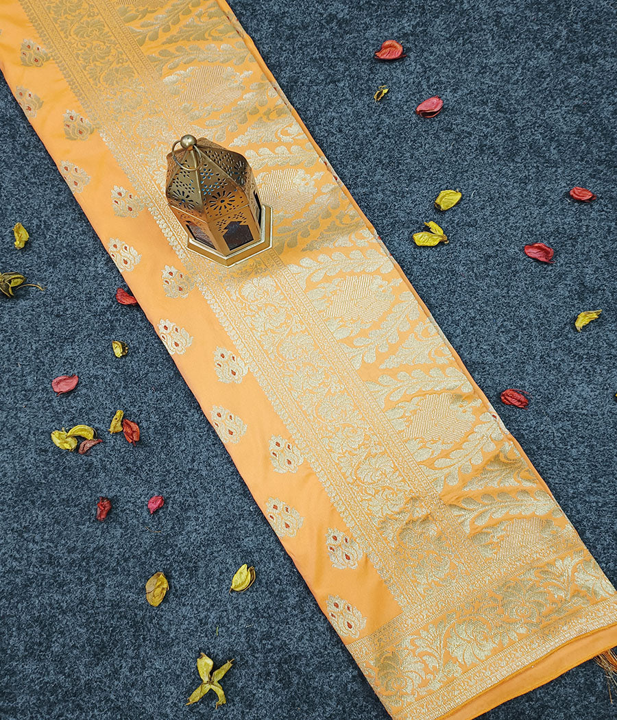 Orange Banarasi Semi Silk Saree | Peepal Clothing