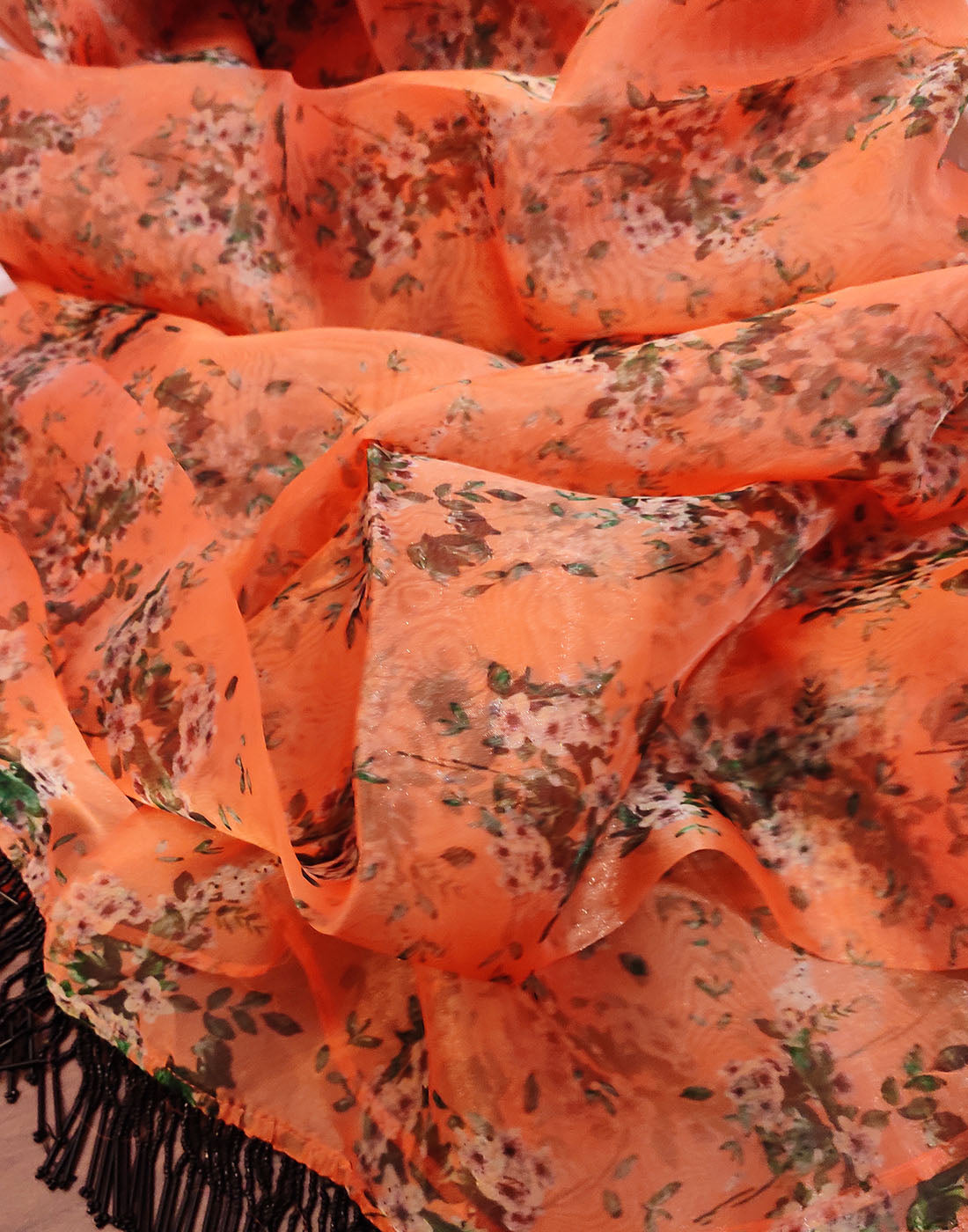 Orange Floral Printed Organza Saree | Peepal Clothing