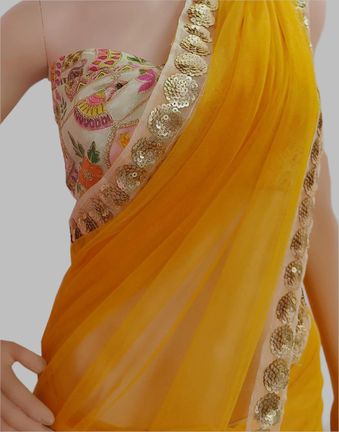 Orange Lace Border Net Saree | Peepal Clothing