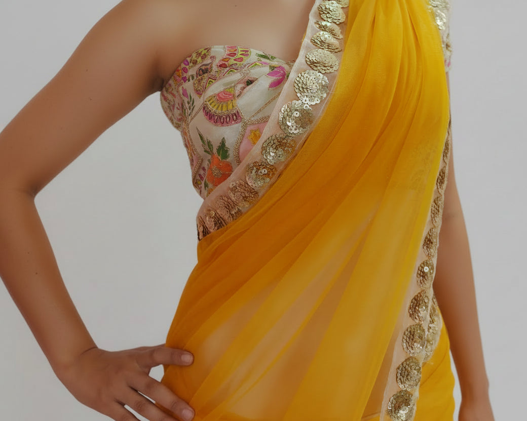 Orange Lace Border Net Saree | Peepal Clothing