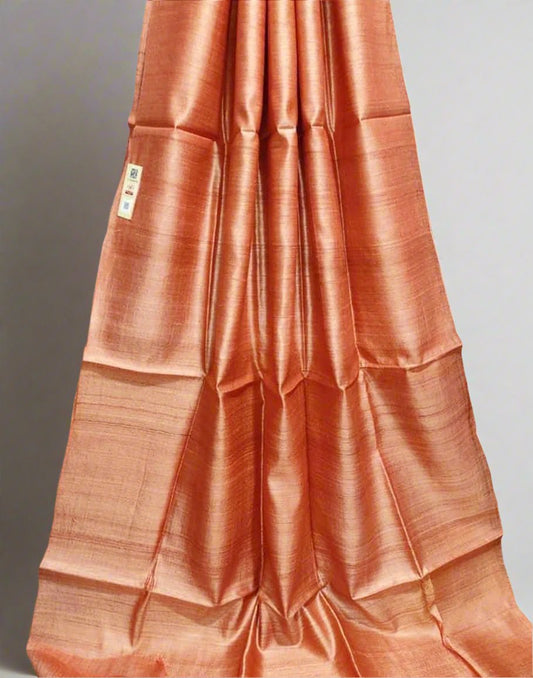Orange Pure Desi Tussar Plain Silk Saree| Peepal Clothing