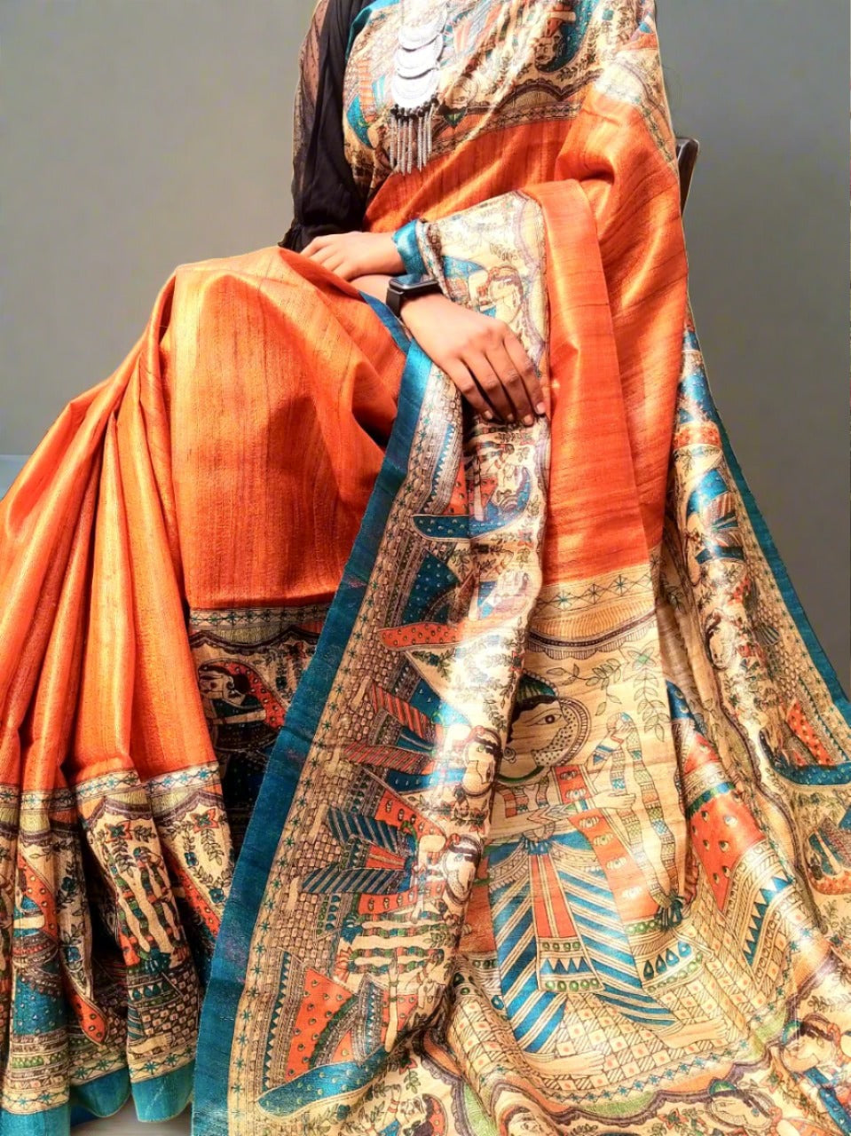 Printed Pure Tassar Ghicha Saree www.peepalclothing.com