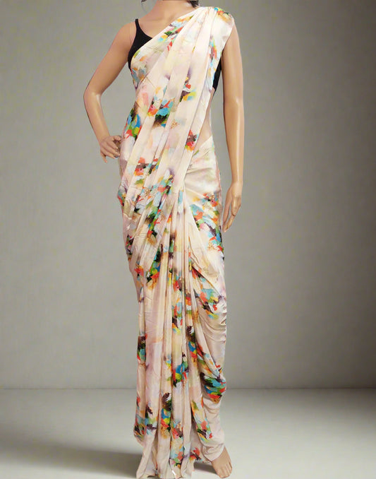 Peach Floral Printed Crepe Saree  | Peepal Clothing