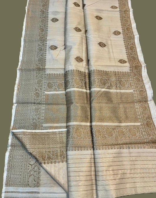Peony Pure Tussar Banarasi Silk Saree | Peepal Clothing