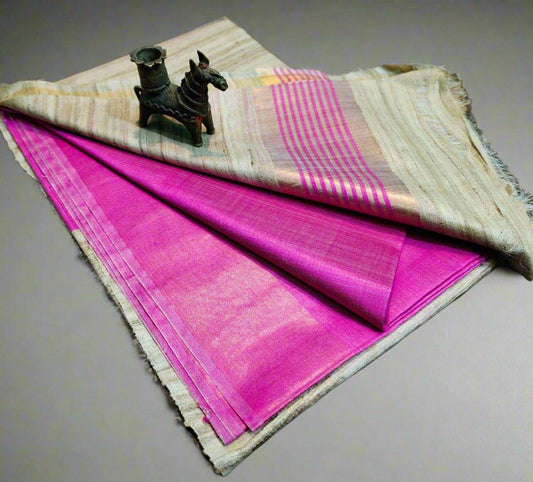 Pink-Natural Korean Tussar Ghicha Silk Saree| Peepal Clothing