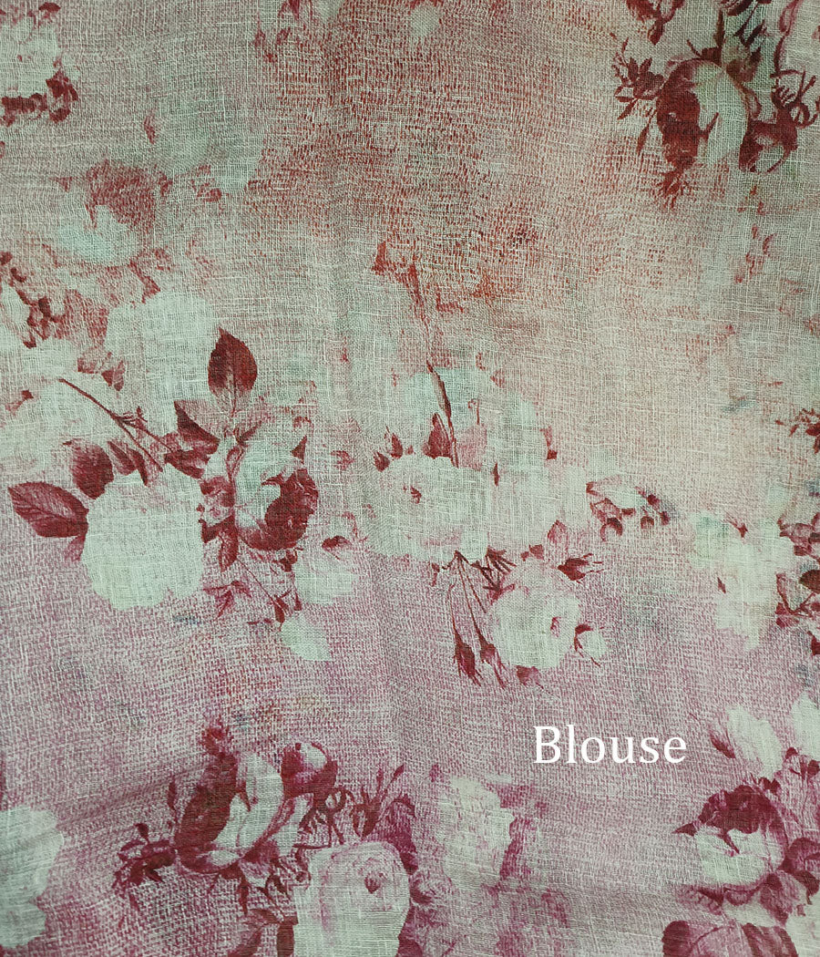 Pink Digital Printed Linen Saree | Peepal Clothing