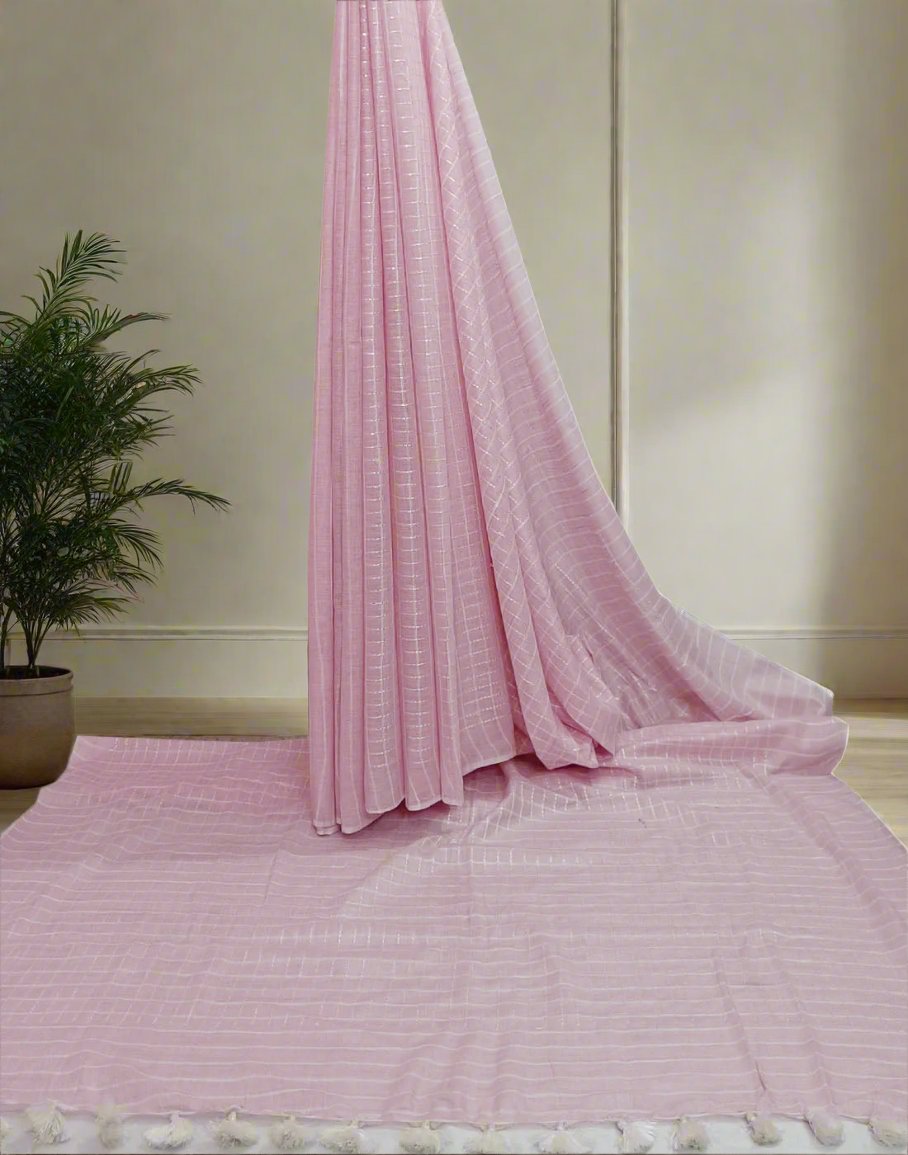 Pink Embroidered Cotton Slub Saree | Peepal Clothing