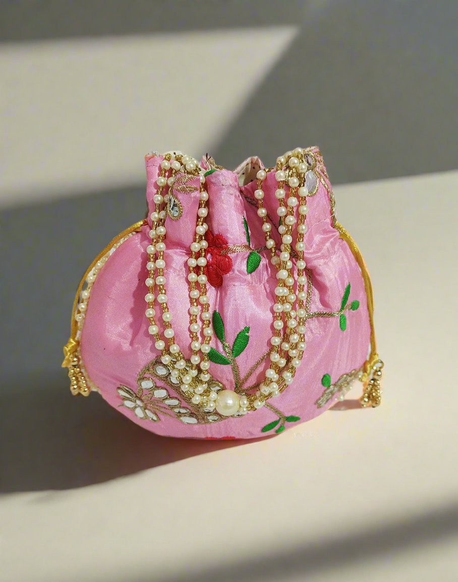 Pink Floral Motif Potli | Peepal Clothing