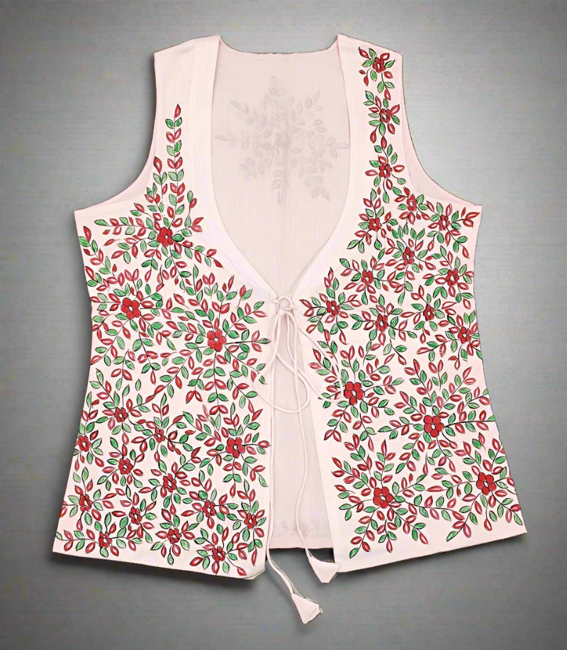 Pink Madhubani Hand Painted Cotton Women's Waistcoat | Peepal Clothing