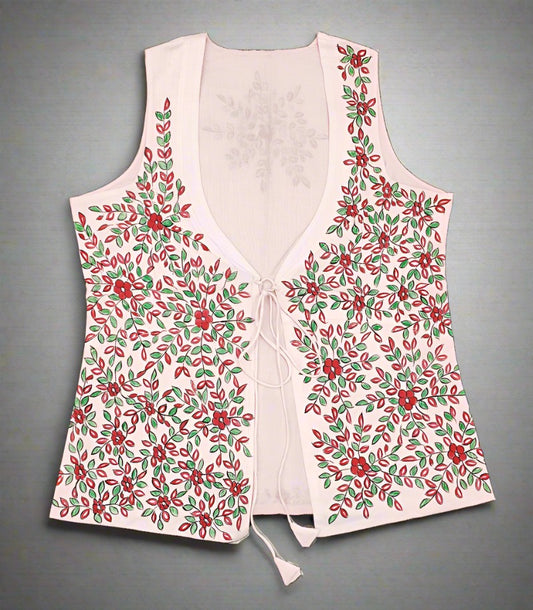 Pink Madhubani Hand Painted Cotton Women's Waistcoat | Peepal Clothing