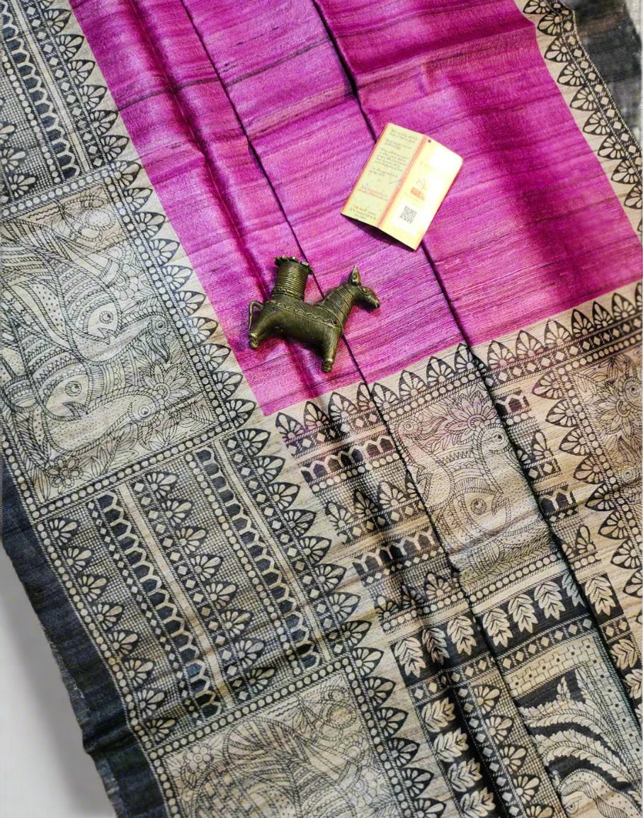 Pink Madhubani Printed Silk Saree| Peepal Clothing