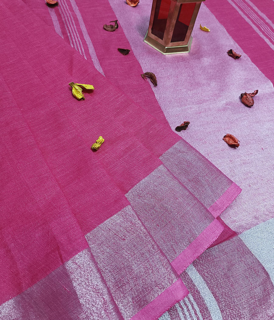 Pink Pure Linen Saree | Peepal Clothing