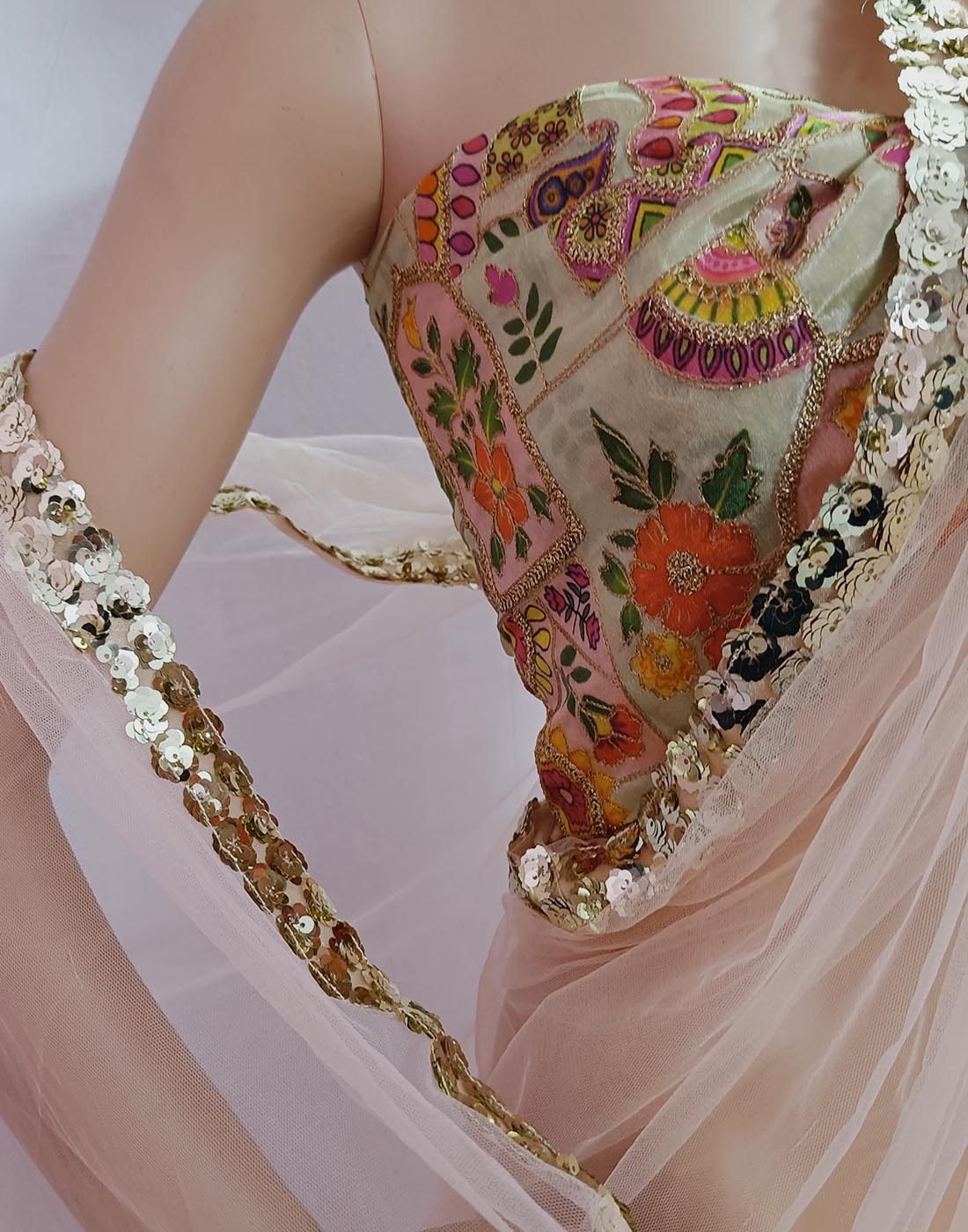 Powder Pink Lace Border Net Saree | Peepal Clothing