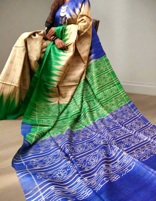 Printed Pure Tassar Ghicha Saree www.peepalclothing.com