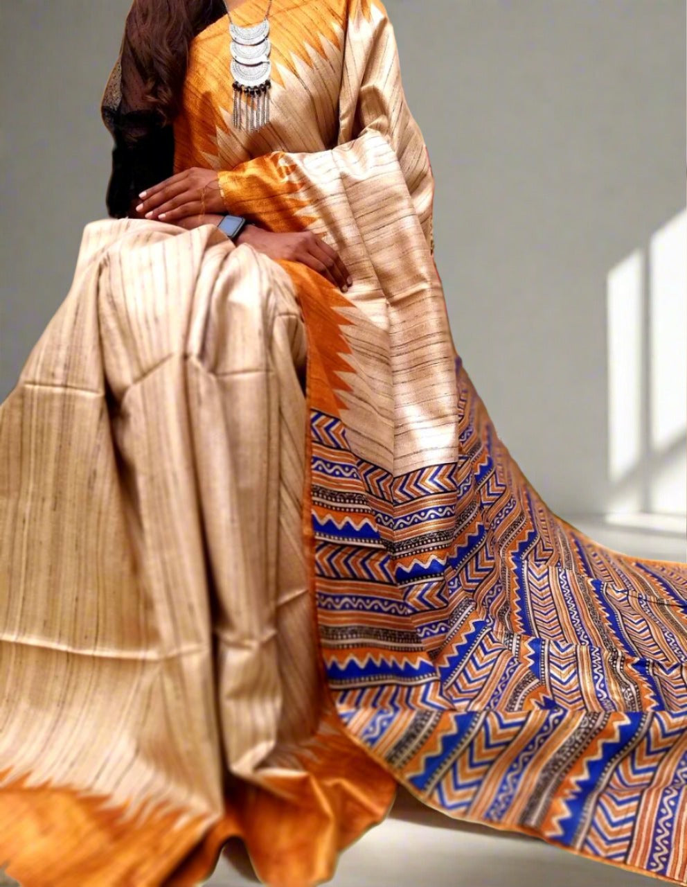 Printed Pure Tassar Ghicha Saree