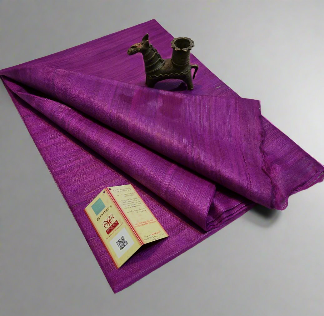 Buy Pure Tusaar Ghicha Silk Saree online- Peepal Clothing. Click now to checkout the collections of handloom silk sarees and on-going discounts.