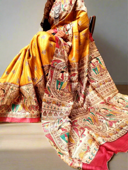 Printed Pure Tassar Ghicha Saree www.peepalclothing.com