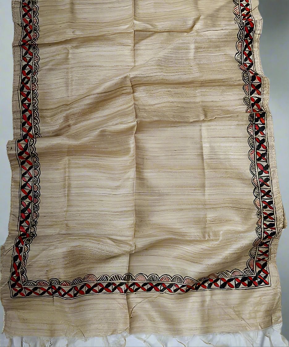 Madhubani Painted Silk Stole | Peepal Clothing