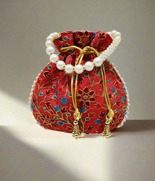 Red Embroidered Potli | Peepal Clothing