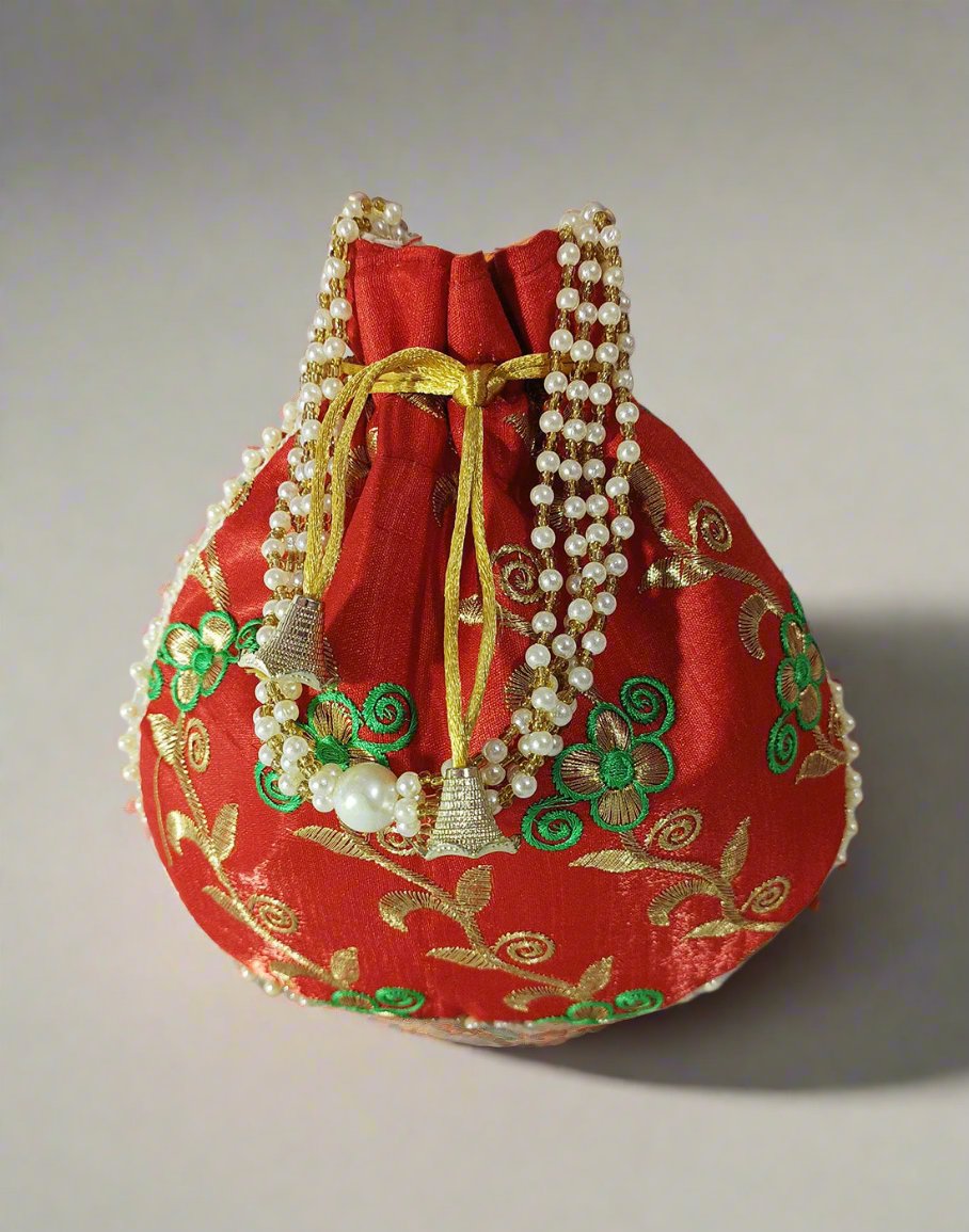 Red Floral Motif Potli | Peepal Clothing