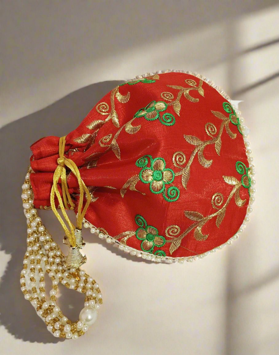 Red Floral Motif Potli | Peepal Clothing