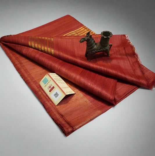 Buy Pure Tusaar Ghicha Silk Saree online- Peepal Clothing. Click now to checkout the collections of handloom silk sarees and on-going discounts.