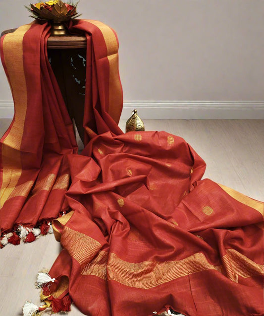 Red Zari Buta Cotton Slub Dupatta | Peepal Clothing