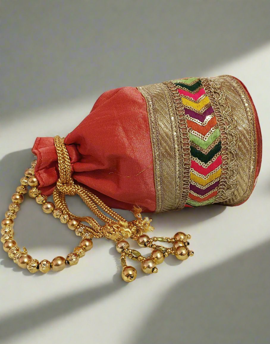 Red Zigzag Motif Potli | Peepal Clothing