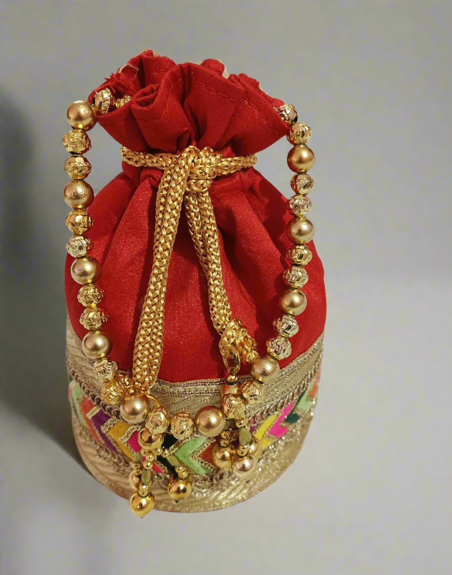Red Zigzag Motif Potli | Peepal Clothing