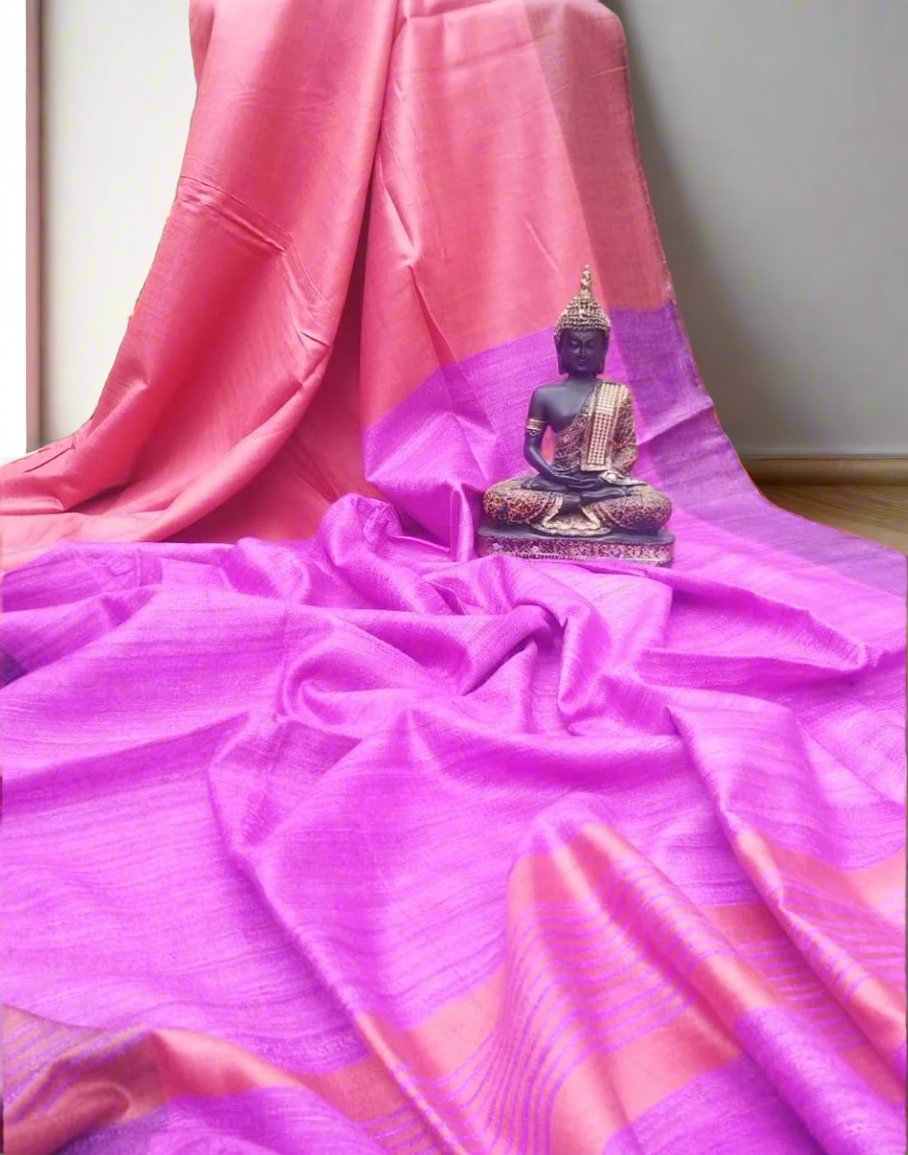 Red and Pink Korean tussar ghicha pallu saree with staple body| Peepal Clothing