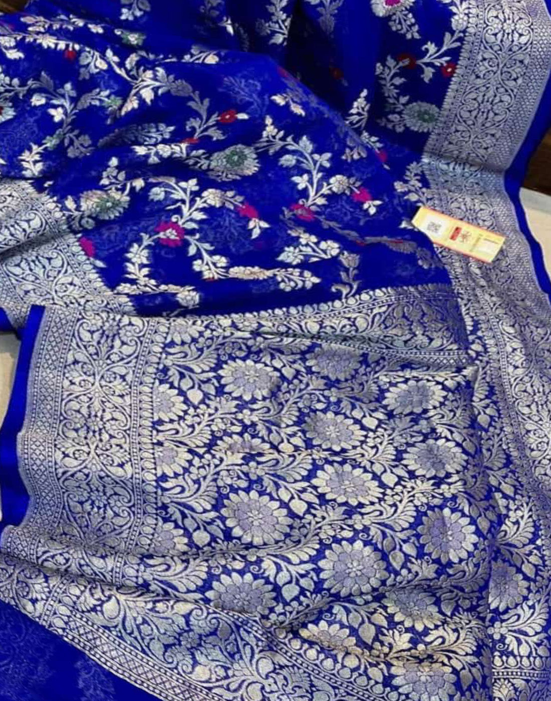 Royal Blue Pure Khaddi Georgette Zari Weaved Meenakari Saree | Peepal Clothing