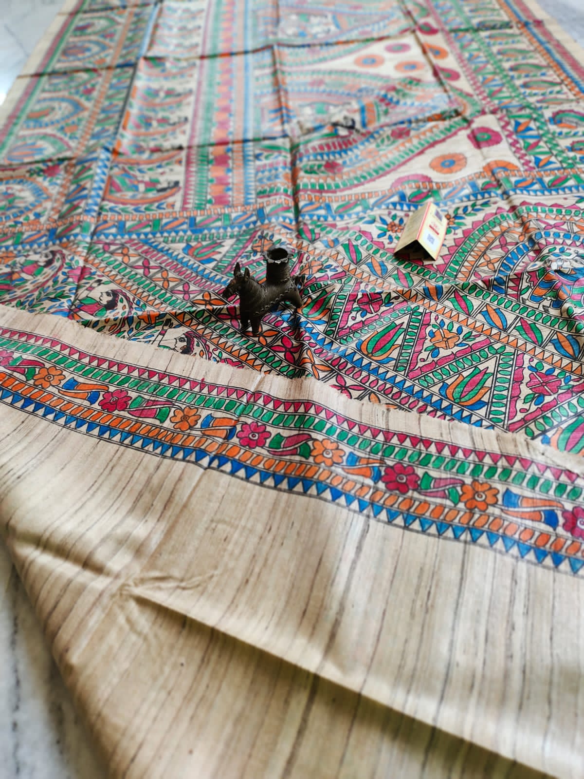 Saheli Madhubani Hand Painted Desi Tussar Silk Saree