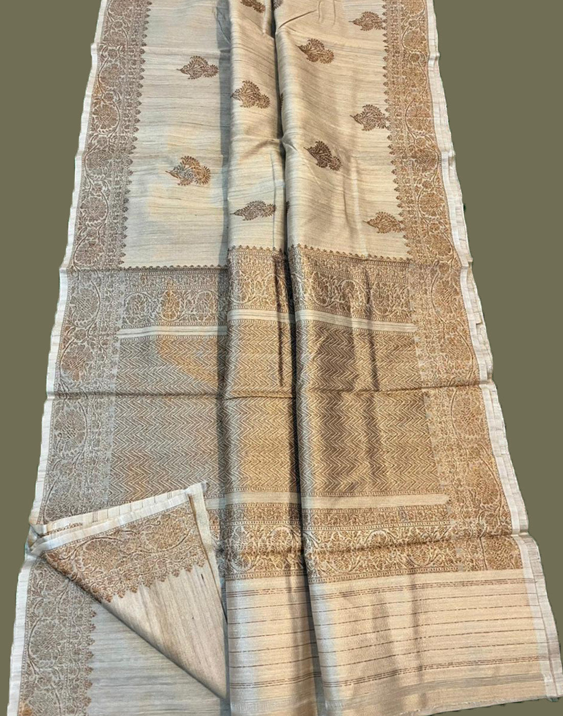 Snowdrop Pure Tussar Banarasi Silk Saree | Peepal Clothing