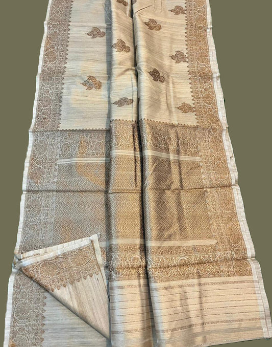 Snowdrop Pure Tussar Banarasi Silk Saree | Peepal Clothing