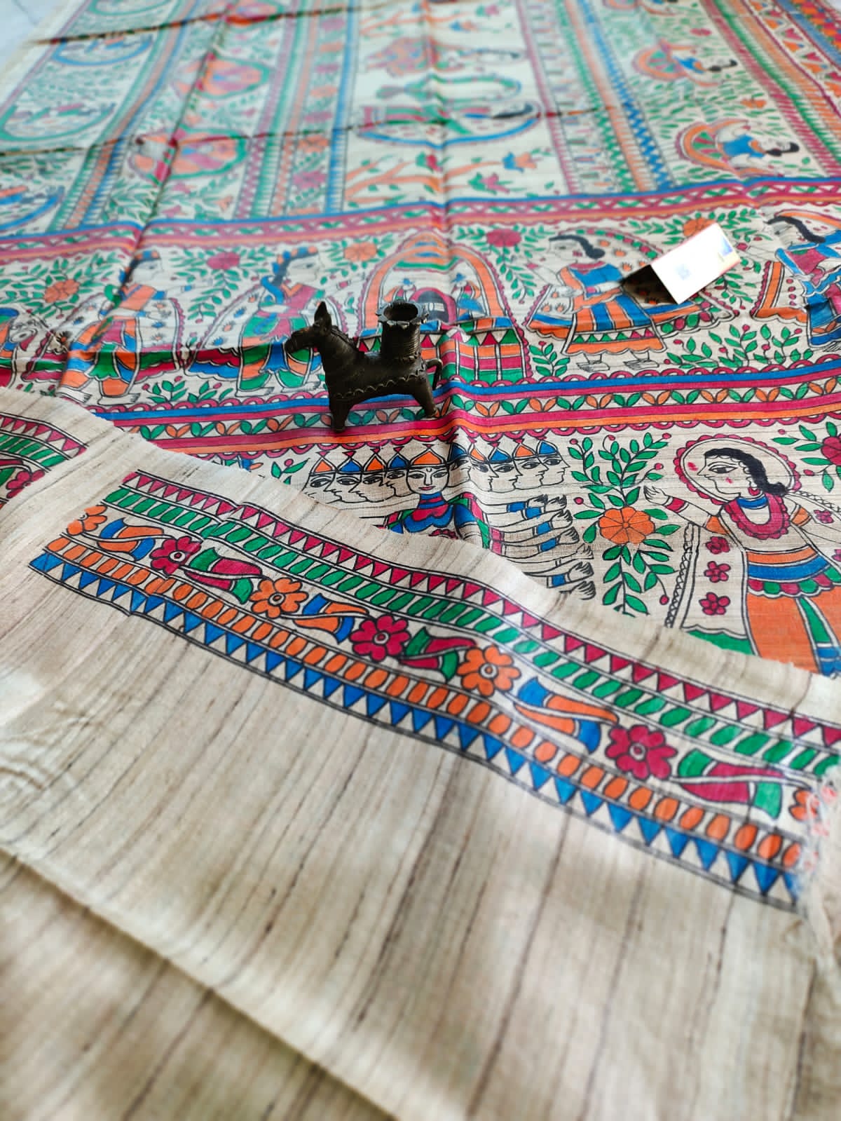 Svayamvara Madhubani Hand Painted Desi Tussar Silk Saree