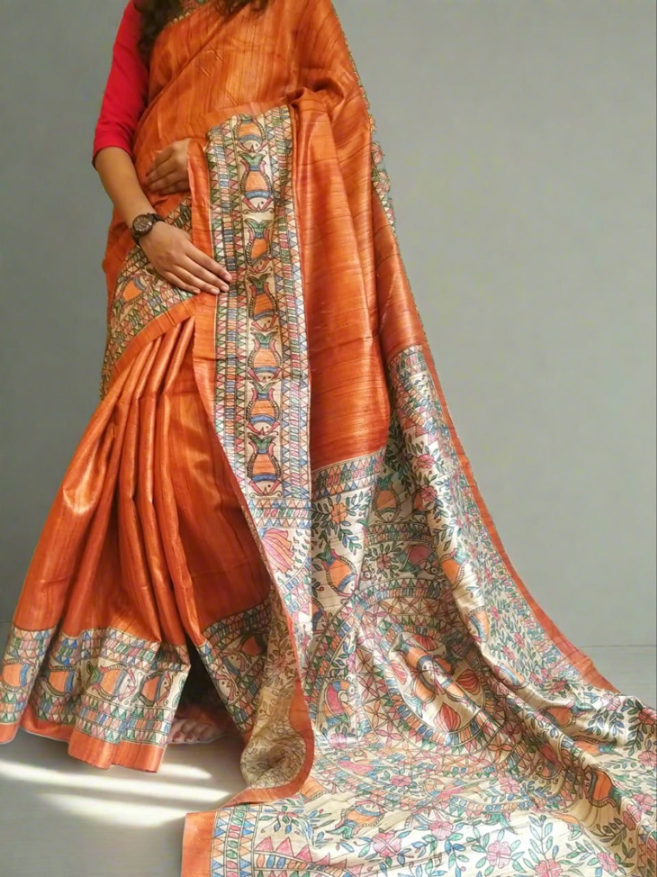 Madhubani Hand Painted Saree : www.peepalclothing.com