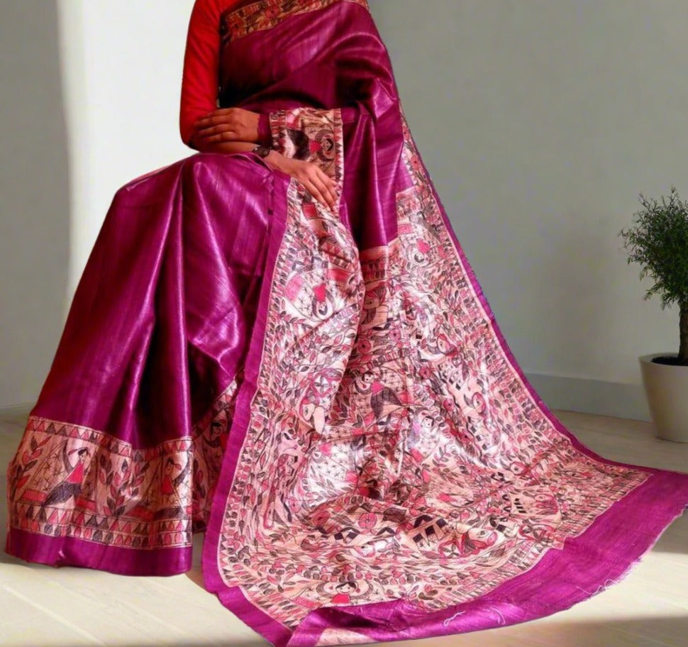 Madhubani Hand Painted Saree : www.peepalclothing.com