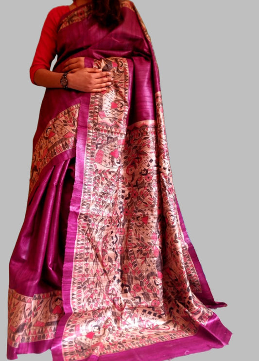 Madhubani Hand Painted Saree : www.peepalclothing.com