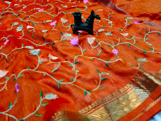 Buy Embroidered Pure Silk Linen Saree at www.peepalclothing.com