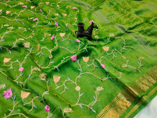 Buy Embroidered Pure Silk Linen Saree at www.peepalclothing.com