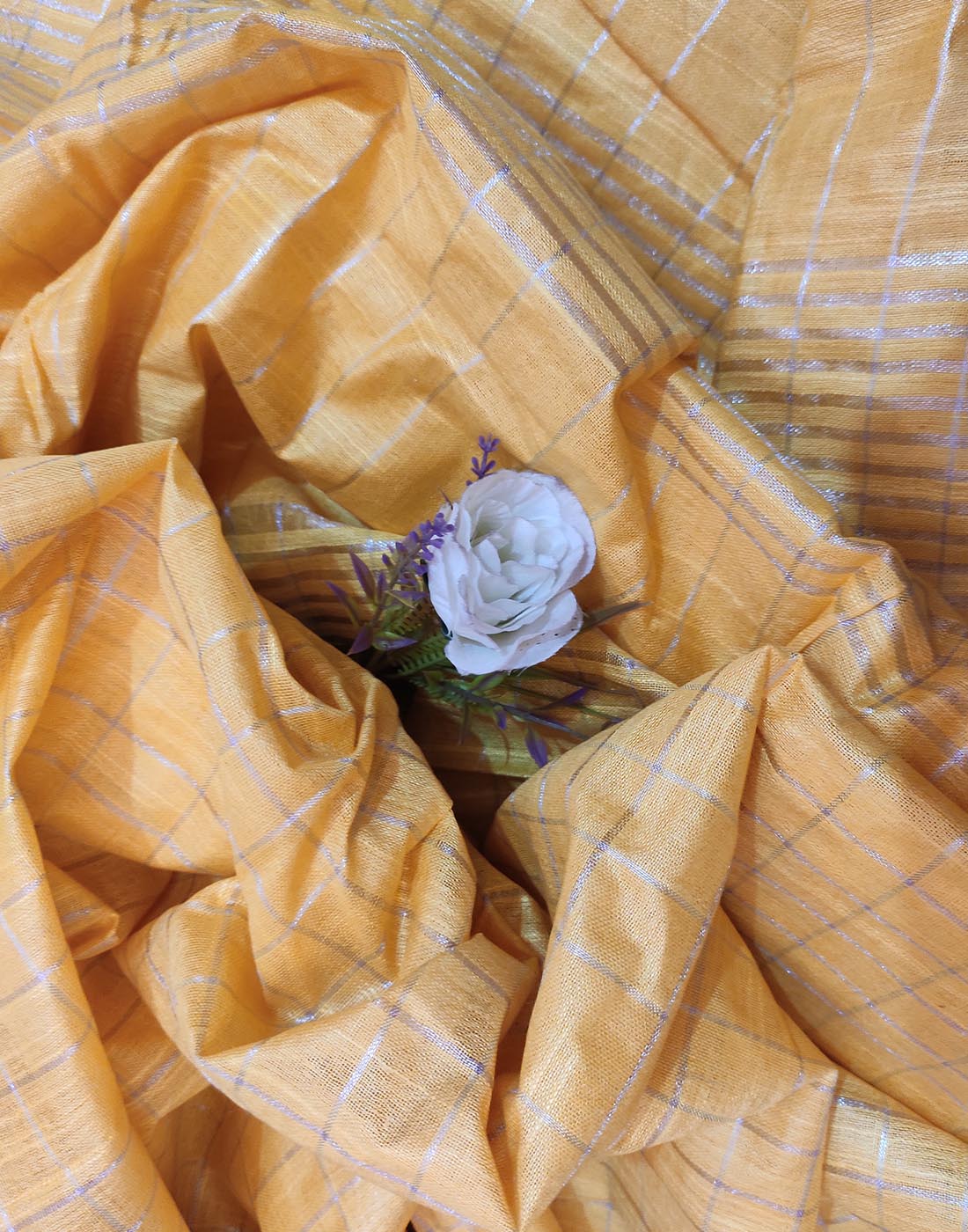 Yellow Zari check Cotton-art silk Saree | Peepal Clothing