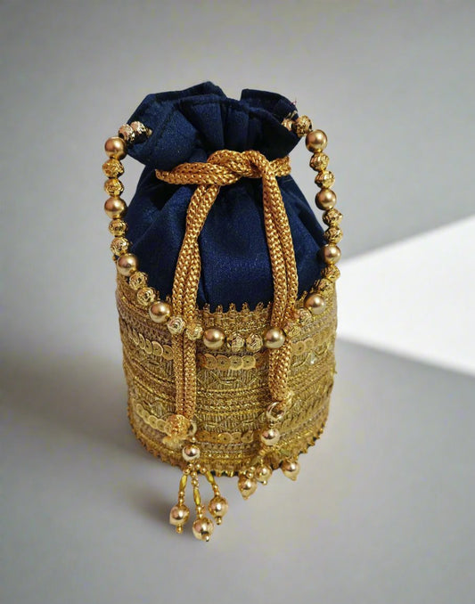 Zari Embellished Blue Potli | Peepal Clothing