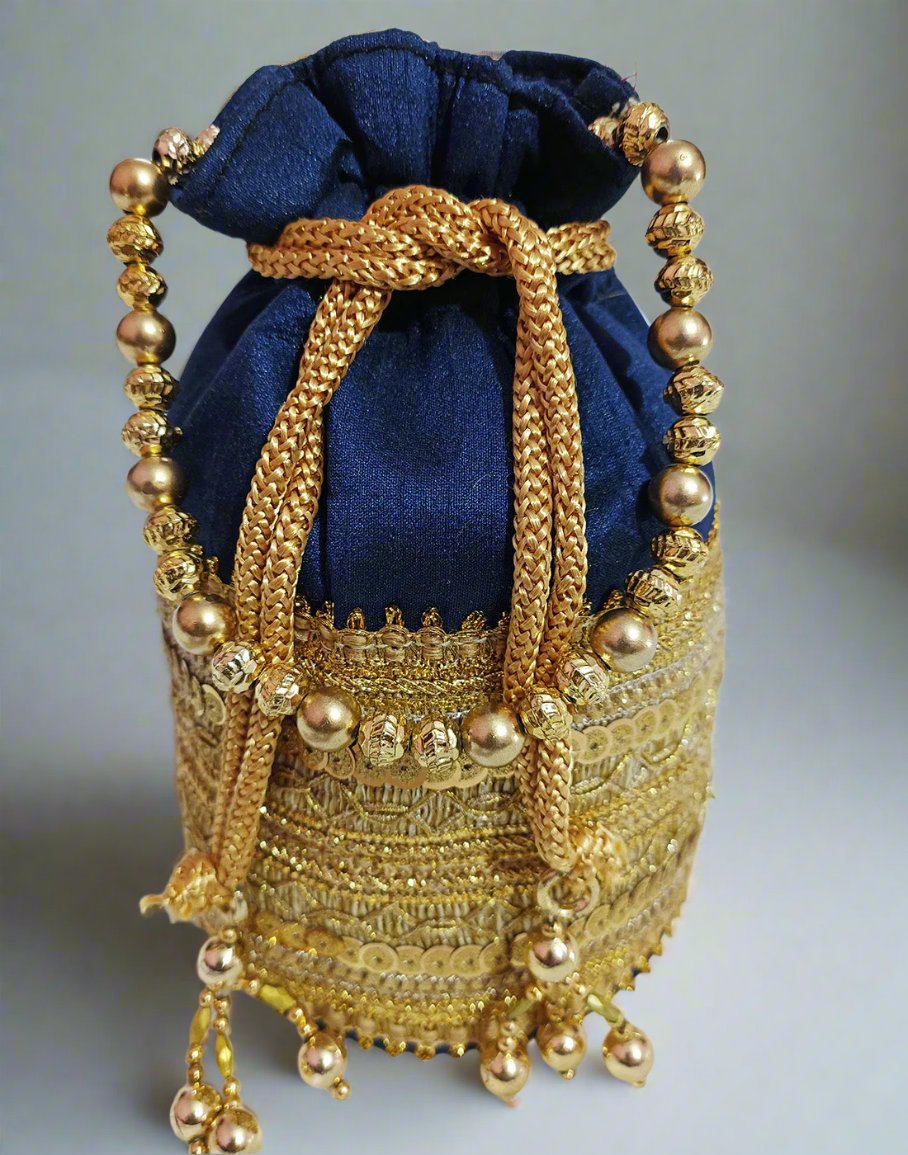 Zari Embellished Blue Potli | Peepal Clothing